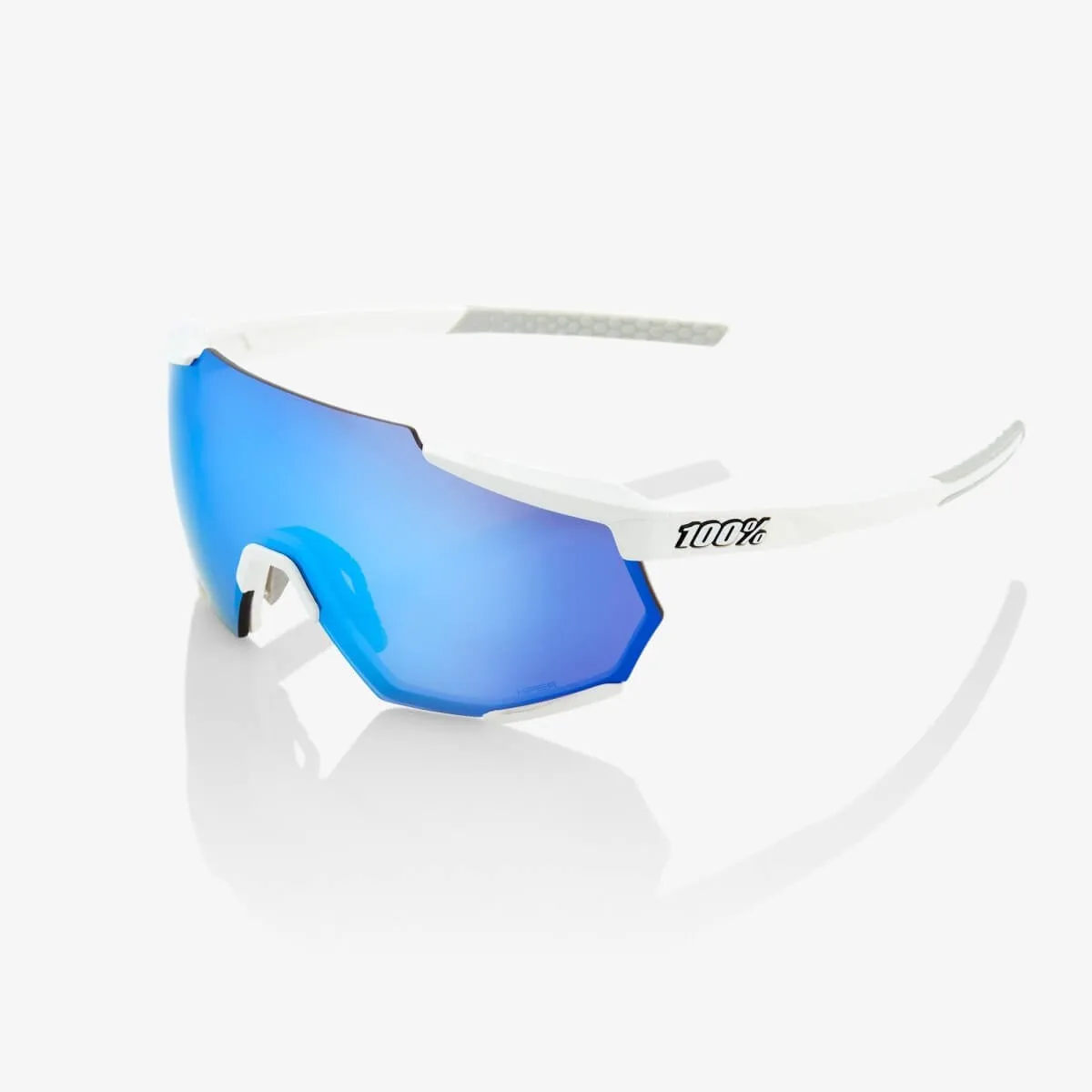 100% Racetrap Matte White, matte white with hiper blue multilayer mirror lens 100% Racetrap Matte White, matte white with hiper blue multilayer mirror lens