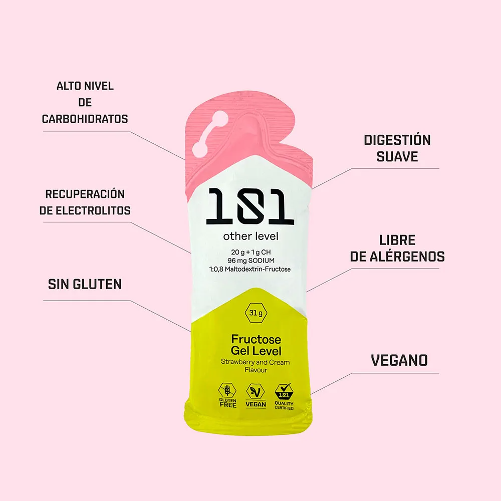 101 Other Level Fructose Gel Level Låda Med Energigeler Grädde Och Jordgubbar 31g 24 Enheter, One size