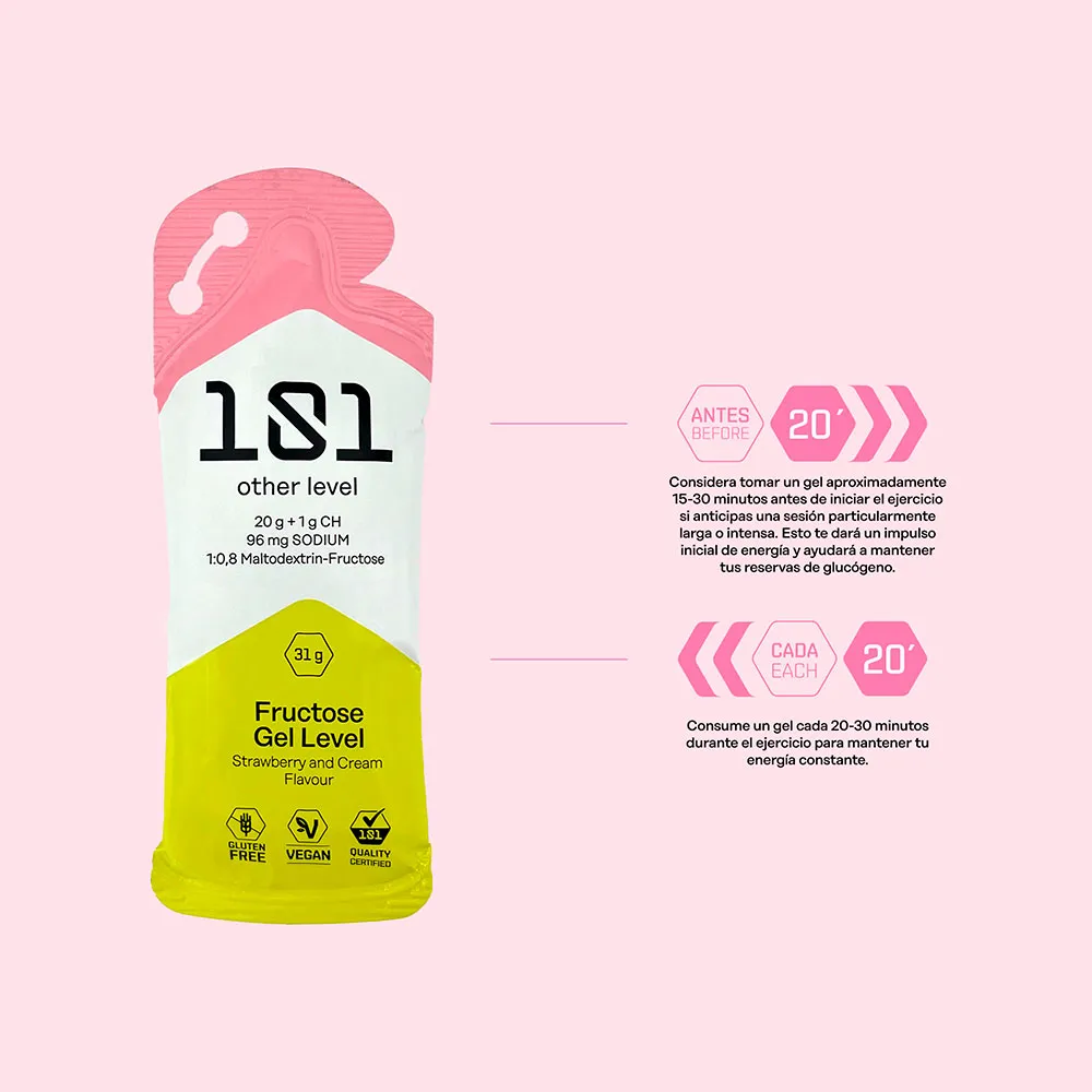 101 Other Level Fructose Gel Level Låda Med Energigeler Grädde Och Jordgubbar 31g 24 Enheter, One size