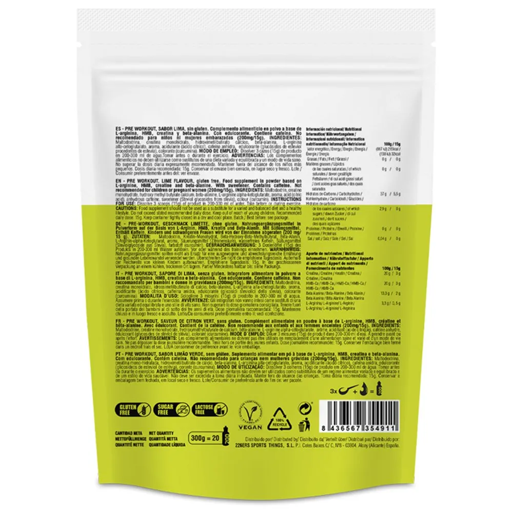 226ERS Pre-workout Pulver Koffein Lime 300g, Clear, One Size