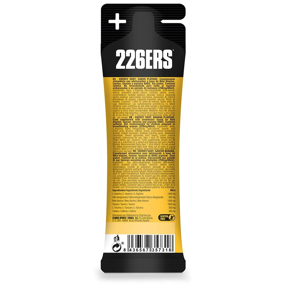 226ERS Shot Extreme 250mg Caff Energidryck Engångsdos Förpackning Banan 60ml 24 Enheter, One size