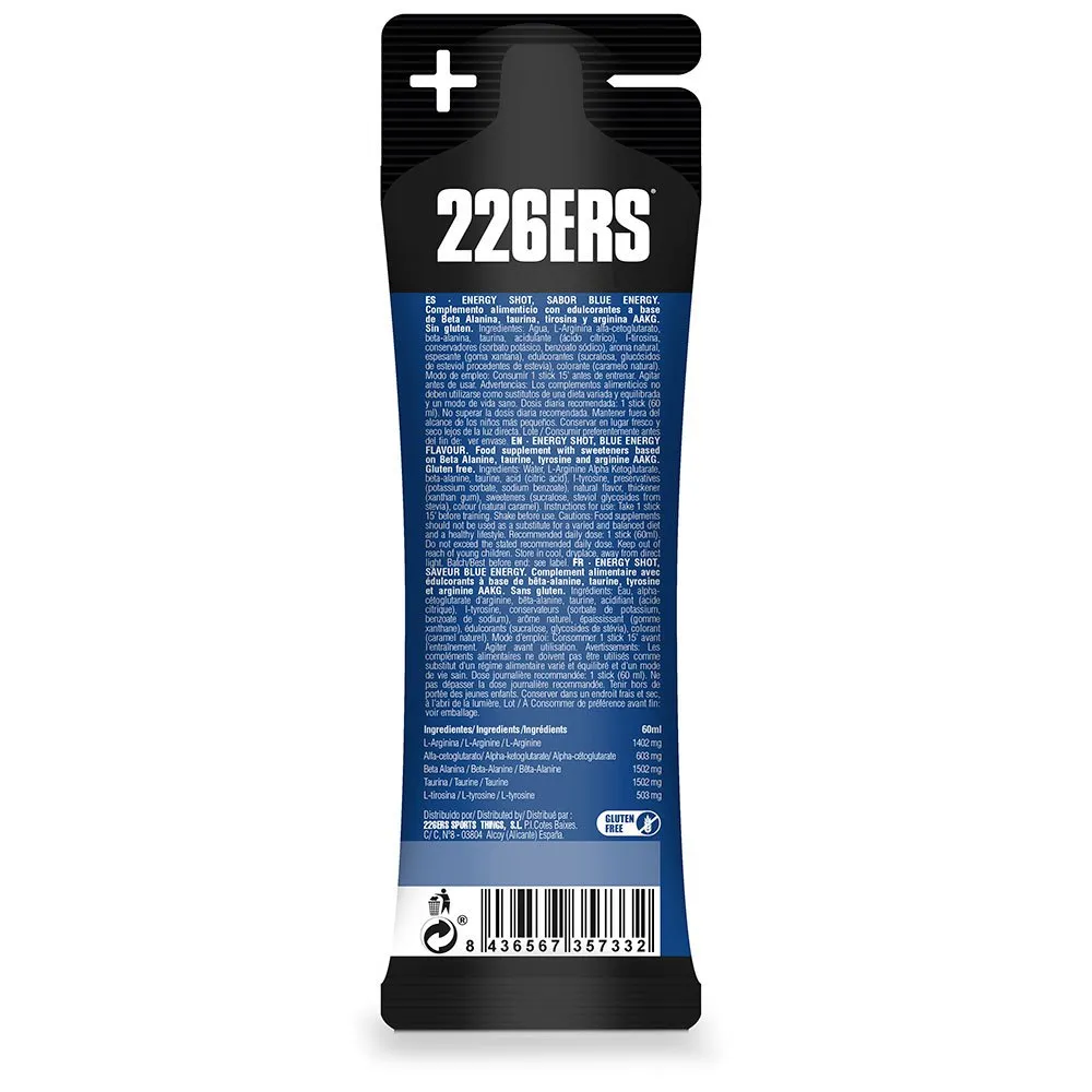 226ERS Shot Zero Caff Energidryck Engångsdos Förpackning Blå Energi 60ml 24 Enheter, One size
