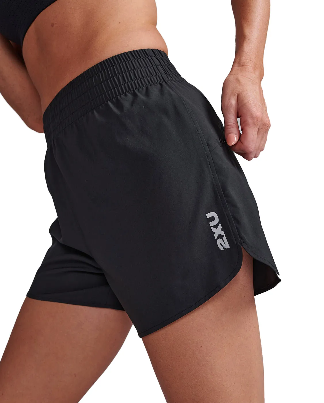 2XU Women's Aero Hi-Rise Shorts, Black/Silver Reflective 2XU Women's Aero Hi-Rise Shorts, Black/Silver Reflective
