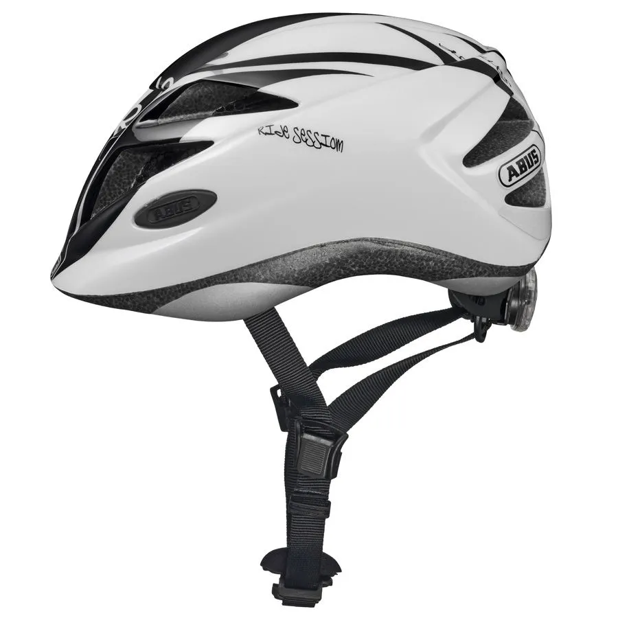ABUS Hubble svart/vit hjälm med lampa och magnetspänne, Vit/Svart ABUS Hubble svart/vit hjälm med lampa och magnetspänne, Vit/Svart