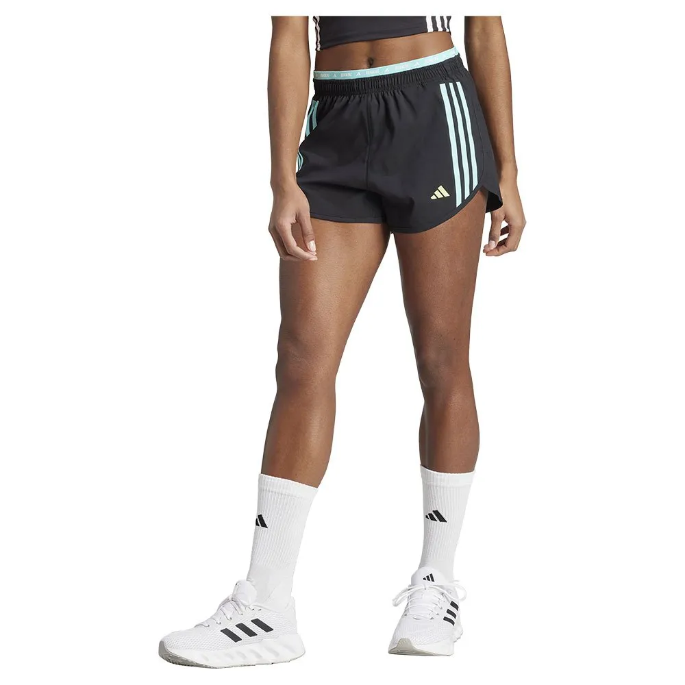adidas Own The Run 3 Stripes 3´´ Shorts female, Black / flash aqua adidas Own The Run 3 Stripes 3´´ Shorts female, Black / flash aqua