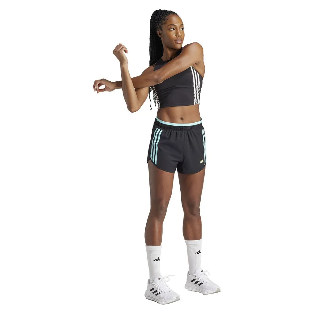 adidas Own The Run 3 Stripes 3´´ Shorts female, Black / flash aqua adidas Own The Run 3 Stripes 3´´ Shorts female, Black / flash aqua