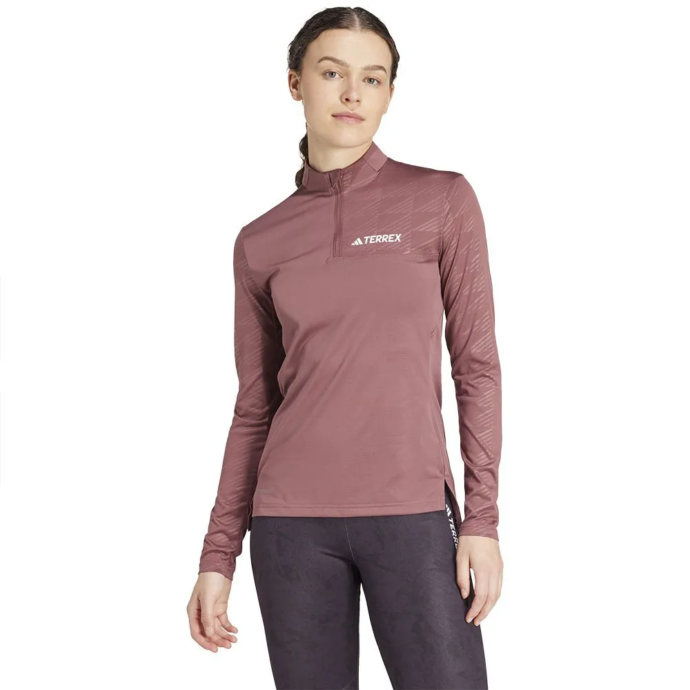 adidas Terrex Multi Halv Dragkedja Långärmad T-shirt, Quiet crimson