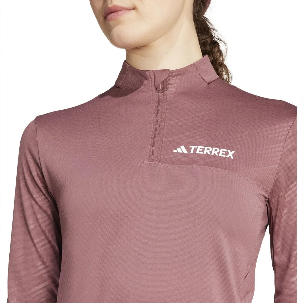 adidas Terrex Multi Halv Dragkedja Långärmad T-shirt, Quiet crimson