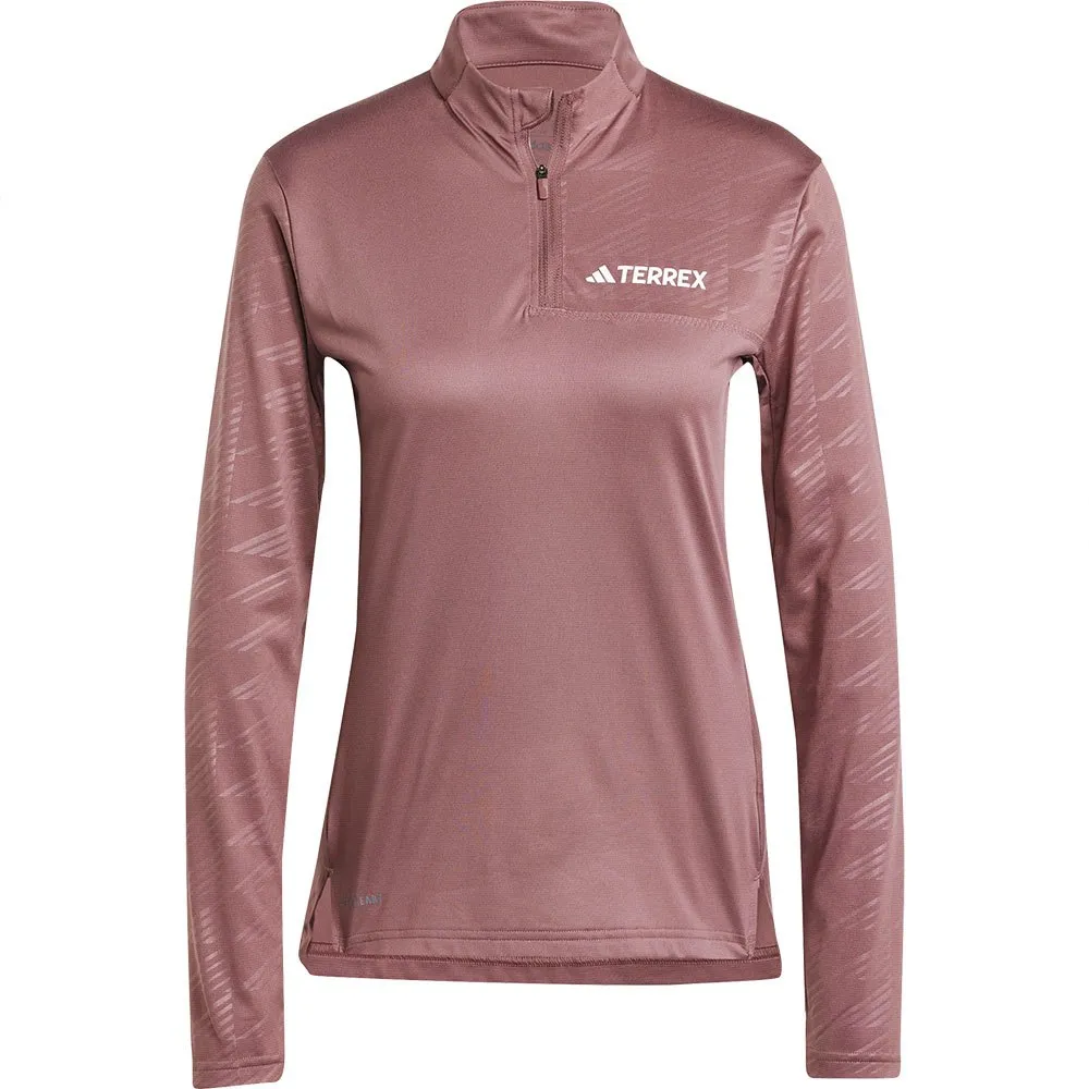 adidas Terrex Multi Halv Dragkedja Långärmad T-shirt, Quiet crimson