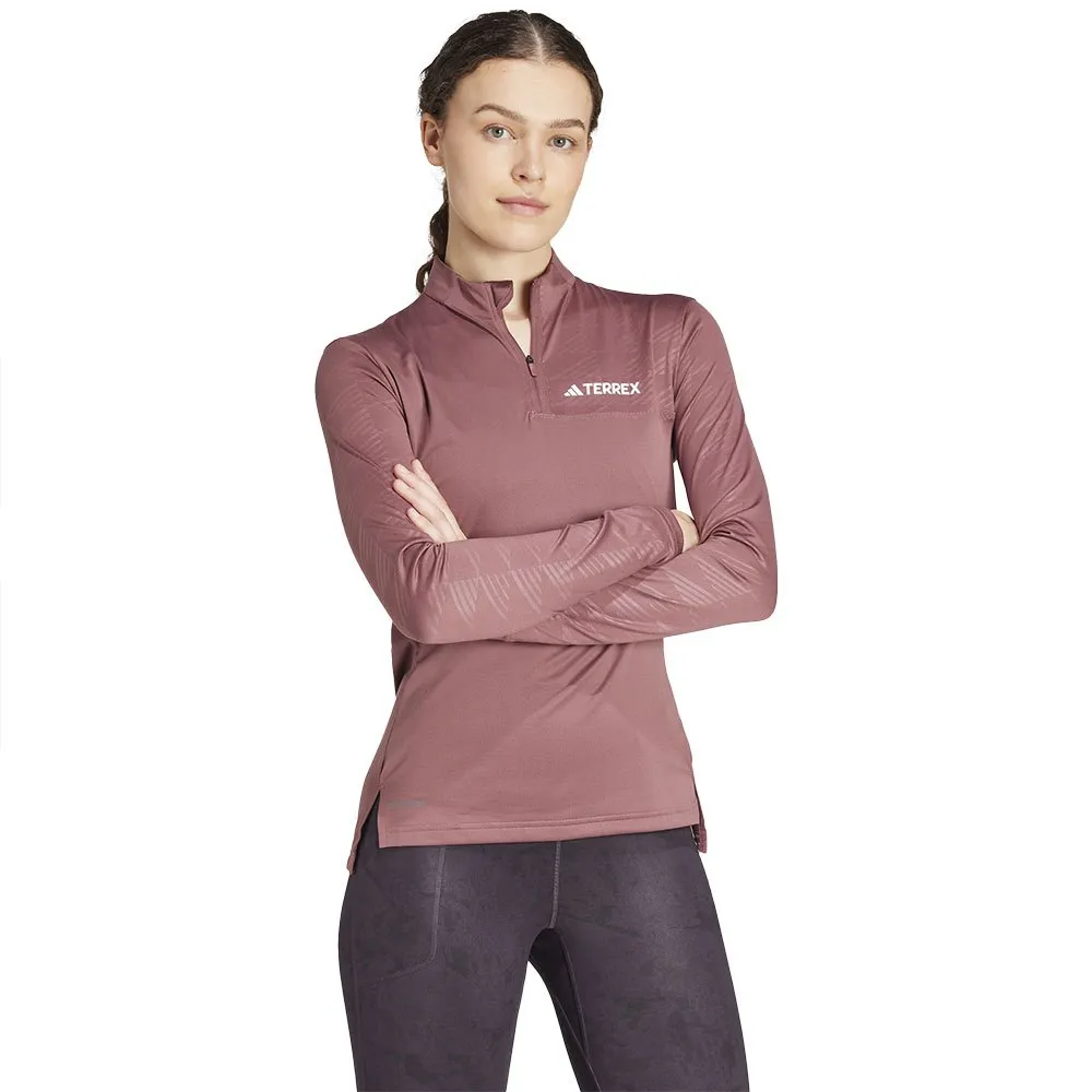 adidas Terrex Multi Halv Dragkedja Långärmad T-shirt, Quiet crimson