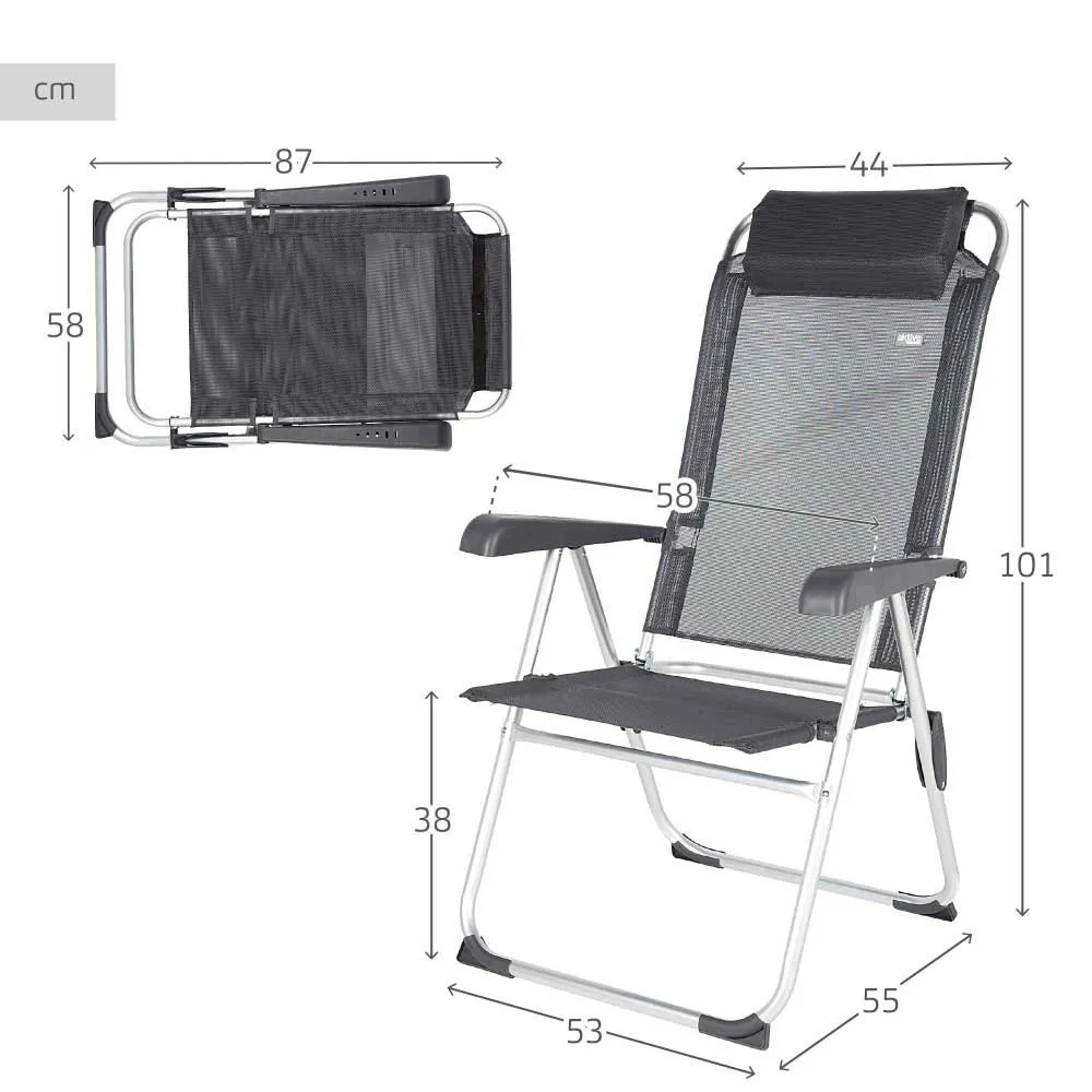 Aktive 44.5x55x103 Cm Aluminium Multipositions Hopfällbar Stol unisex, Grey, One Size