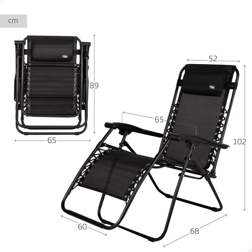 Aktive 61142 Hopfällbar Stol 0 Gravitation Multiposition unisex, Black, One Size