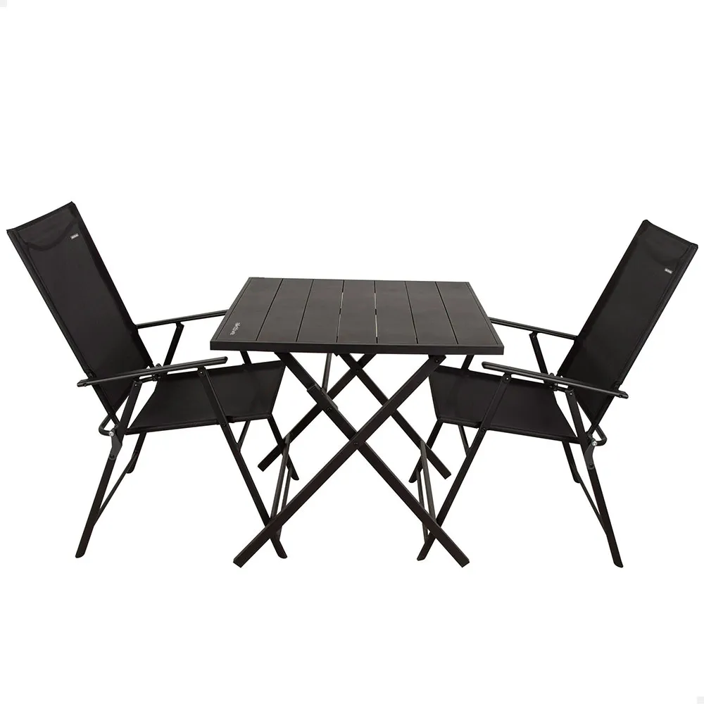 Aktive 61149 Table+2 Armchairs Fällbart Utomhusset, Black, One Size