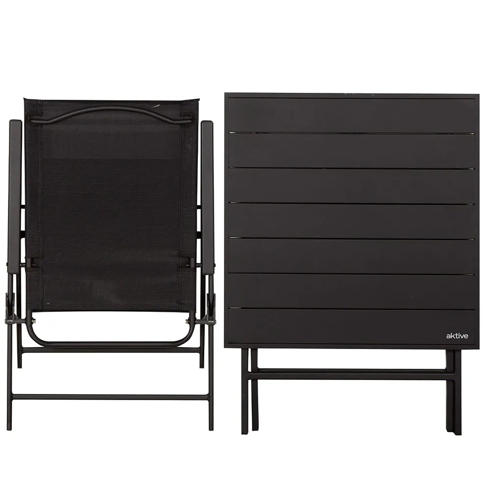 Aktive 61149 Table+2 Armchairs Fällbart Utomhusset, Black, One Size