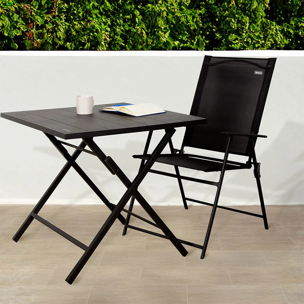 Aktive 61149 Table+2 Armchairs Fällbart Utomhusset, Black, One Size