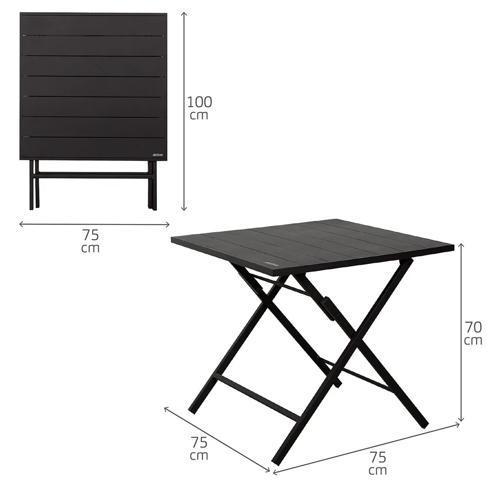 Aktive 61149 Table+2 Armchairs Fällbart Utomhusset, Black, One Size