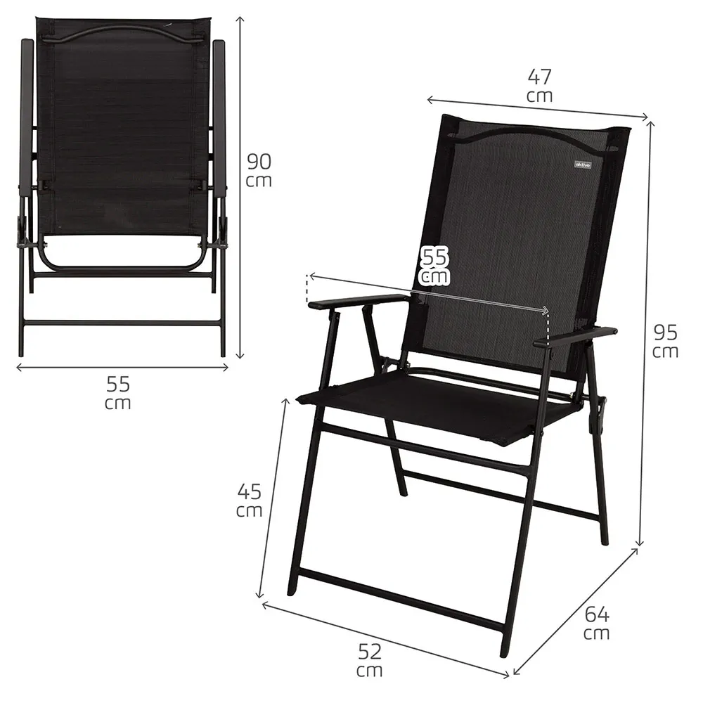 Aktive 61149 Table+2 Armchairs Fällbart Utomhusset, Black, One Size