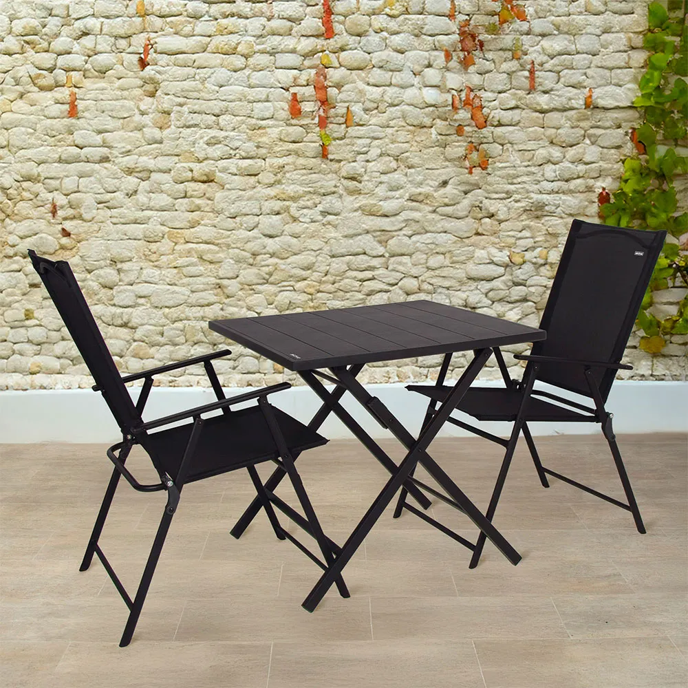 Aktive 61149 Table+2 Armchairs Fällbart Utomhusset, Black, One Size