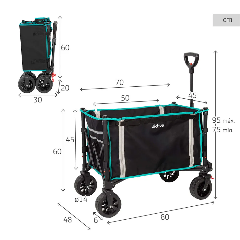 Aktive 62001 70x45x95 Cm Wheel 14 Cm Hopfällbar Strandvagn unisex, Multicolour, 70 x 45 x 95cm Aktive 62001 70x45x95 Cm Wheel 14 Cm Hopfällbar Strandvagn unisex, Multicolour, 70 x 45 x 95cm