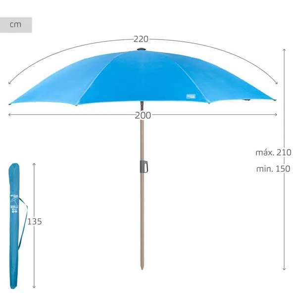 Aktive 62336 Uv50 Ø Stor Lutbar Strandparasoll 220 Cm unisex, Blue, One Size