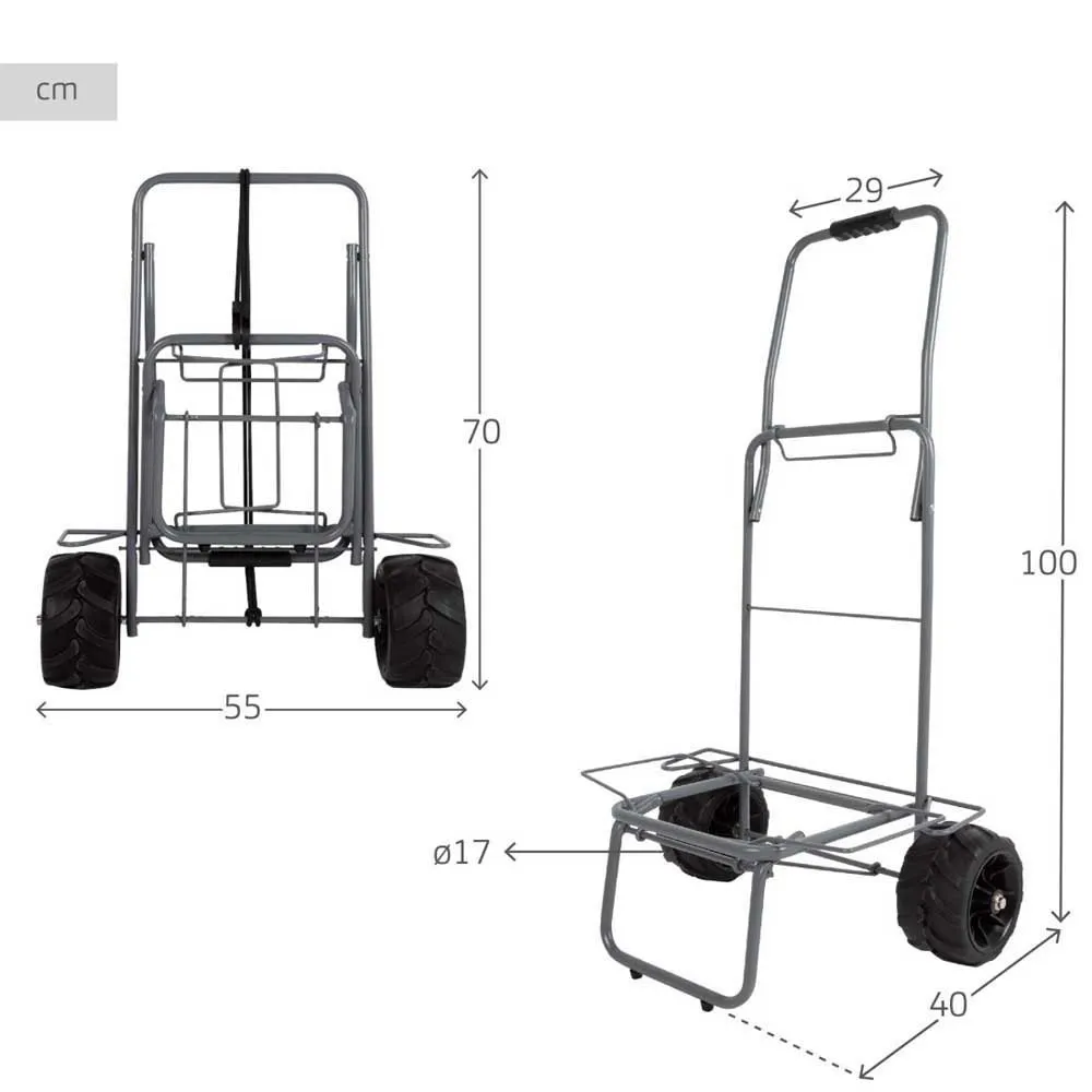 Aktive 62377 Hopfällbar Strandvagn Med Stora Hjul 55x40x100 Cm unisex, Grey, One Size