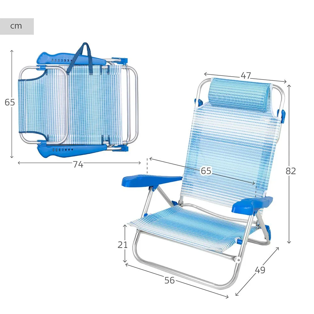 Aktive 62669 Flerpositions Hopfällbar Fåtölj unisex, Striped blue, One Size
