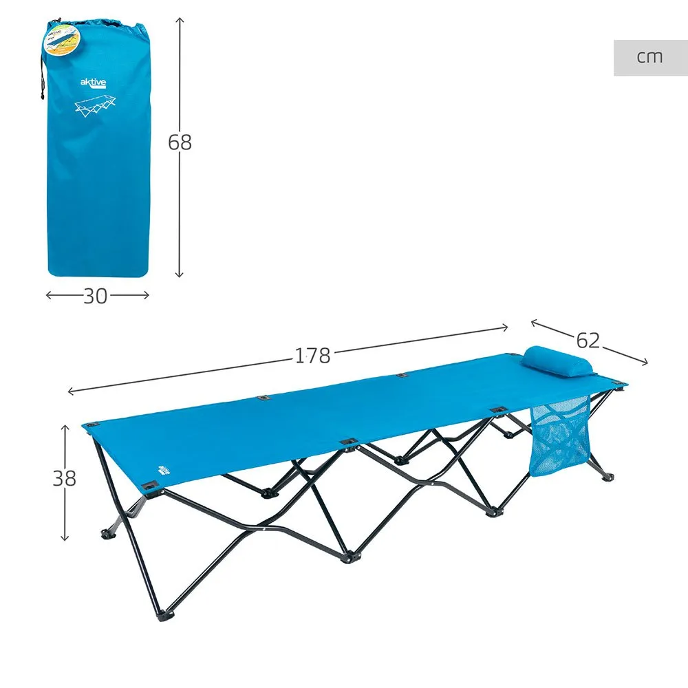 Aktive 63042 178x38x62cm Folding Camping Säng, Blue / black, One Size