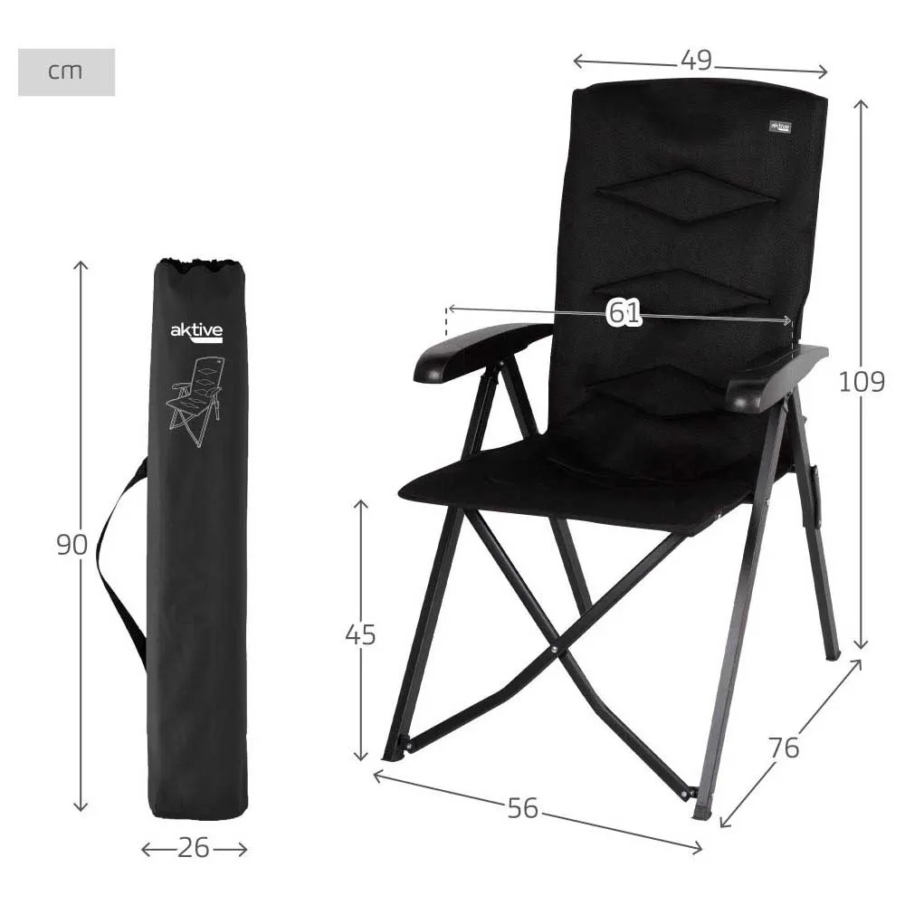 Aktive 63058 Multifunktionell Vadderad Hopfällbar Stol unisex, Black, 56 x 76 x 109cm