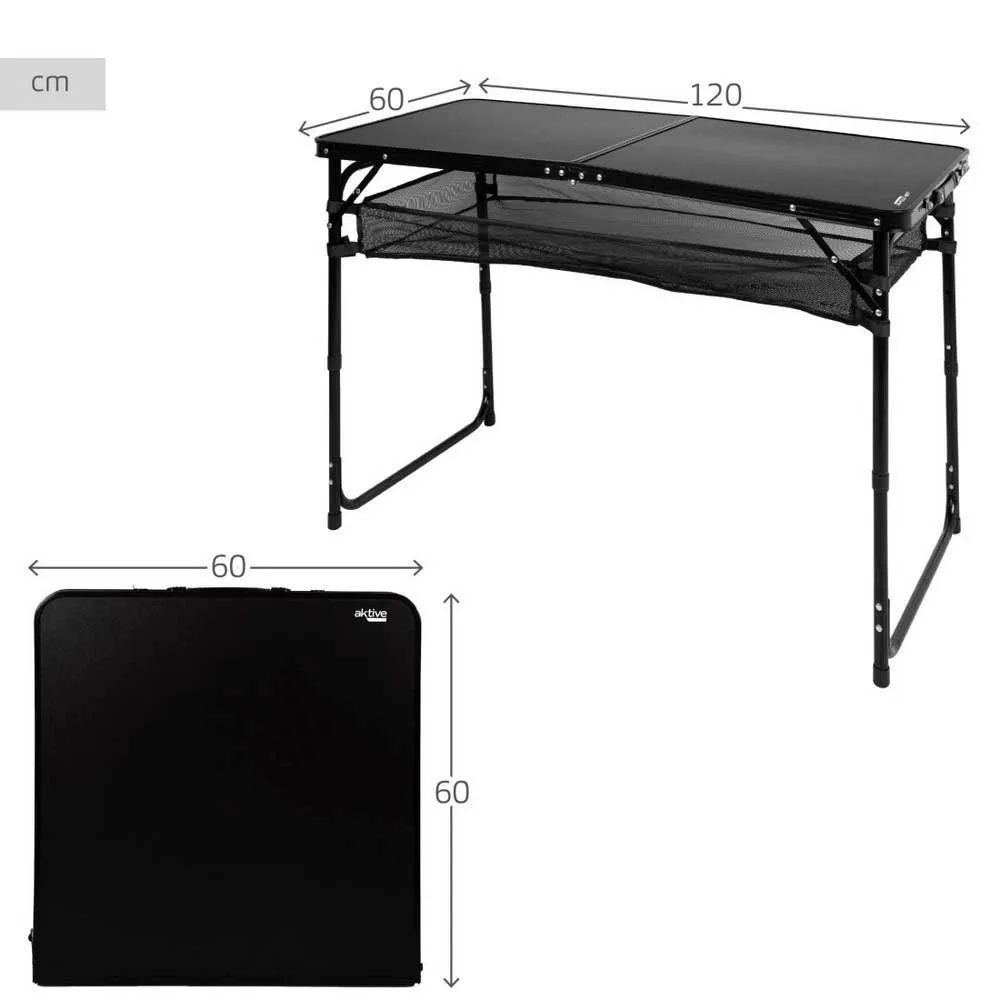 Aktive 63089 Höj- Och Sänkbar Hopfällbar Campingbord unisex, Black, 120 x 60 x 60/70cm