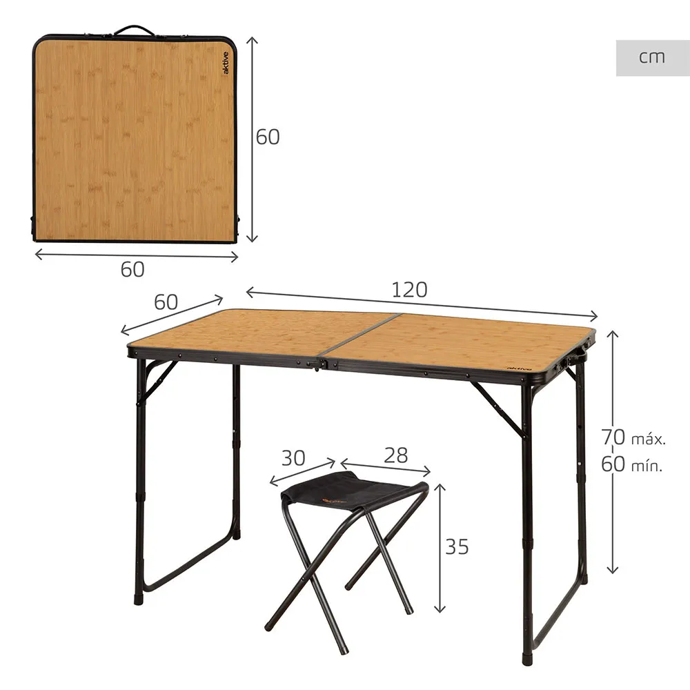 Aktive 63162 Fällbart Bord Med Bänkar unisex, Bamboo, One Size