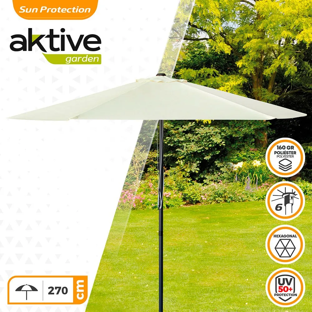 Aktive Aluminium Sexkantig Parasoll Med Uv-skydd Och Dubbelt Trissystem 270 Cm 38 Mm 240 Cm unisex, Beige, One Size