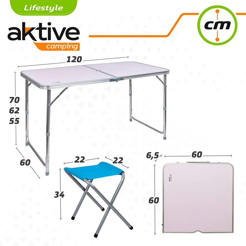 Aktive Bord Med Pall 120x60x70 Cm, Grey, One Size
