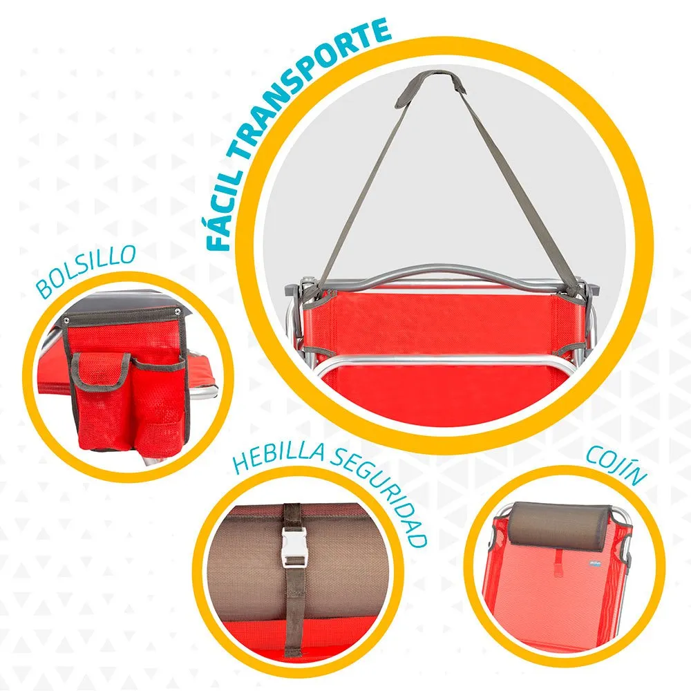 Aktive Fällbar Solstol Med Kudde unisex, Red, One Size