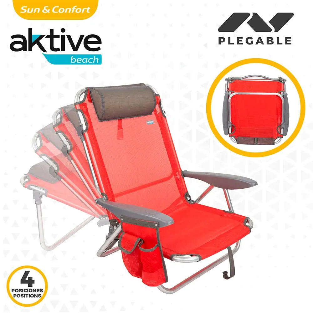 Aktive Fällbar Solstol Med Kudde unisex, Red, One Size