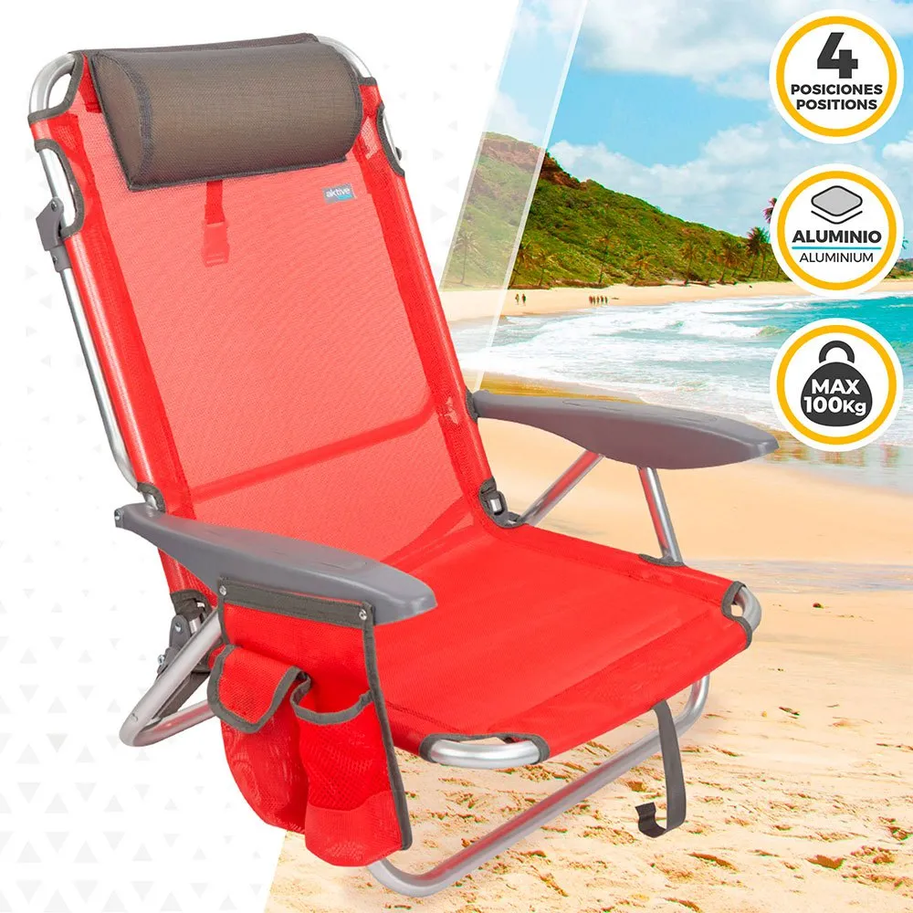 Aktive Fällbar Solstol Med Kudde unisex, Red, One Size