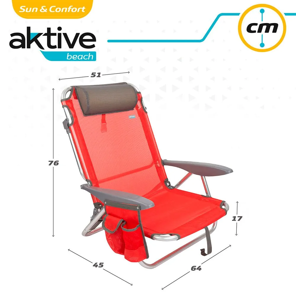 Aktive Fällbar Solstol Med Kudde unisex, Red, One Size
