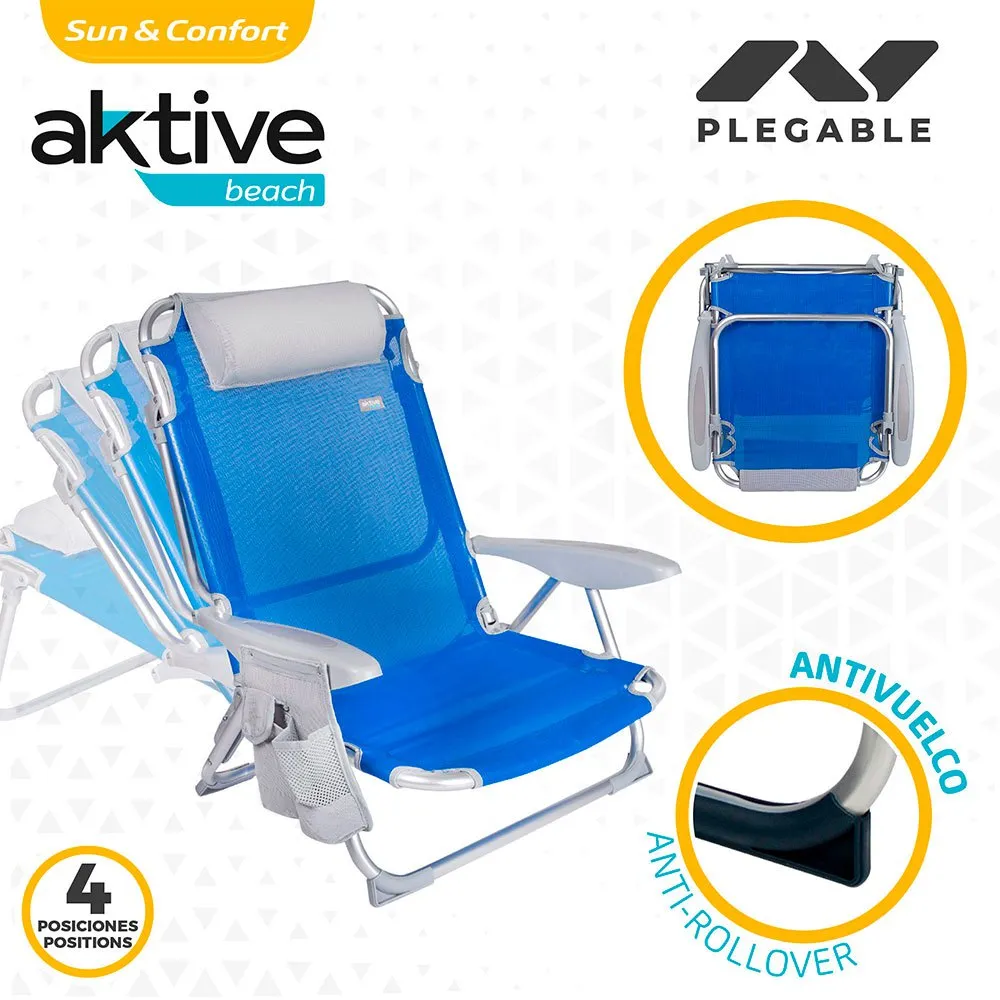 Aktive Fällstol 4 Positioner Med Dyna Och Mugghållare Refurbished unisex, Blue / grey, One Size