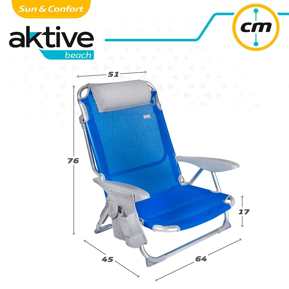 Aktive Fällstol 4 Positioner Med Dyna Och Mugghållare Refurbished unisex, Blue / grey, One Size