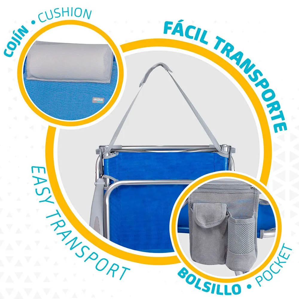 Aktive Fällstol 4 Positioner Med Dyna Och Mugghållare Refurbished unisex, Blue / grey, One Size