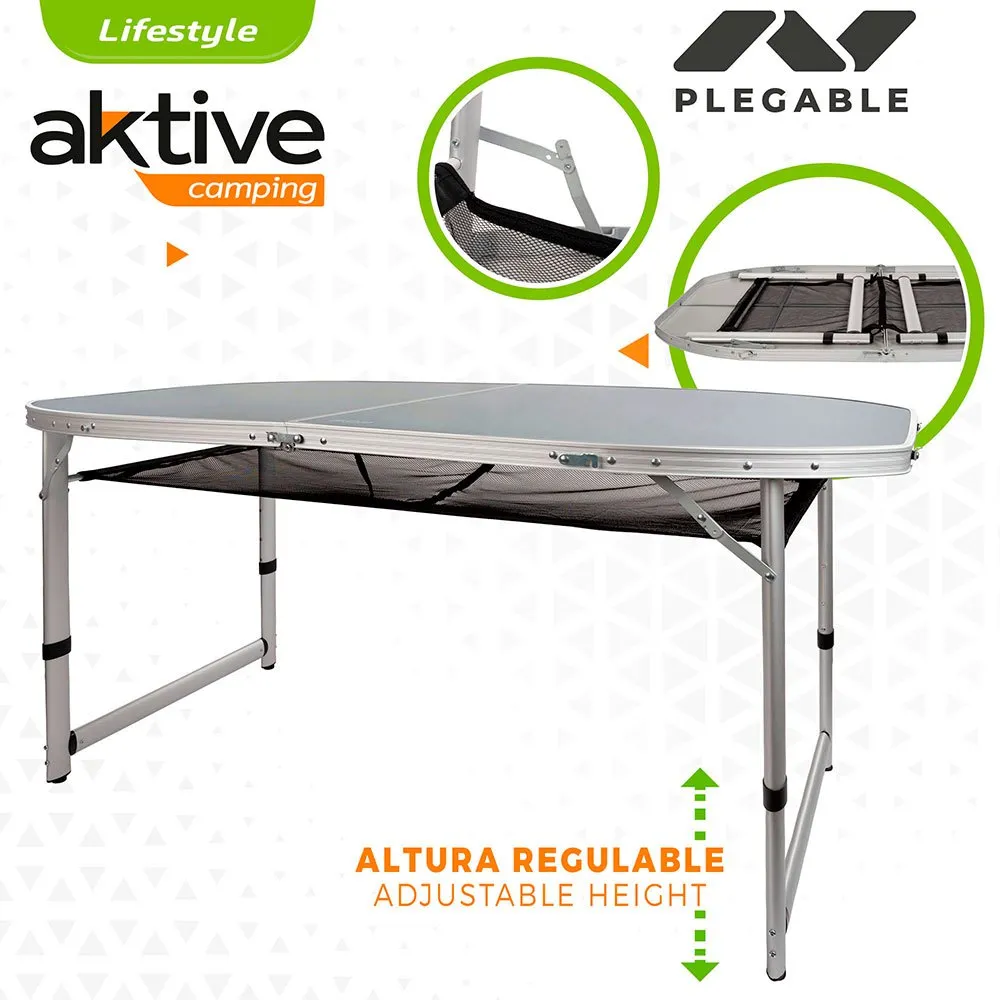 Aktive Height Adjus Folding Camping Table With Mesh Bord, Grey, One Size