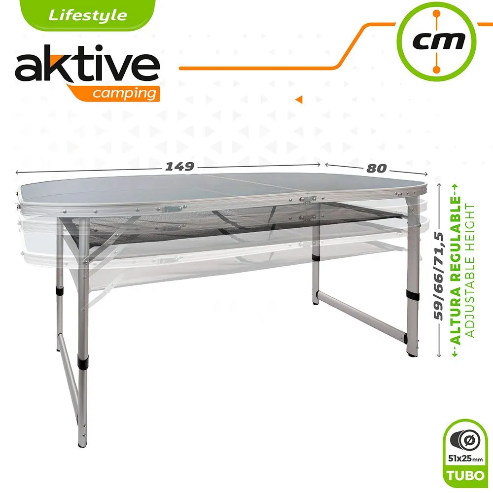 Aktive Height Adjus Folding Camping Table With Mesh Bord, Grey, One Size