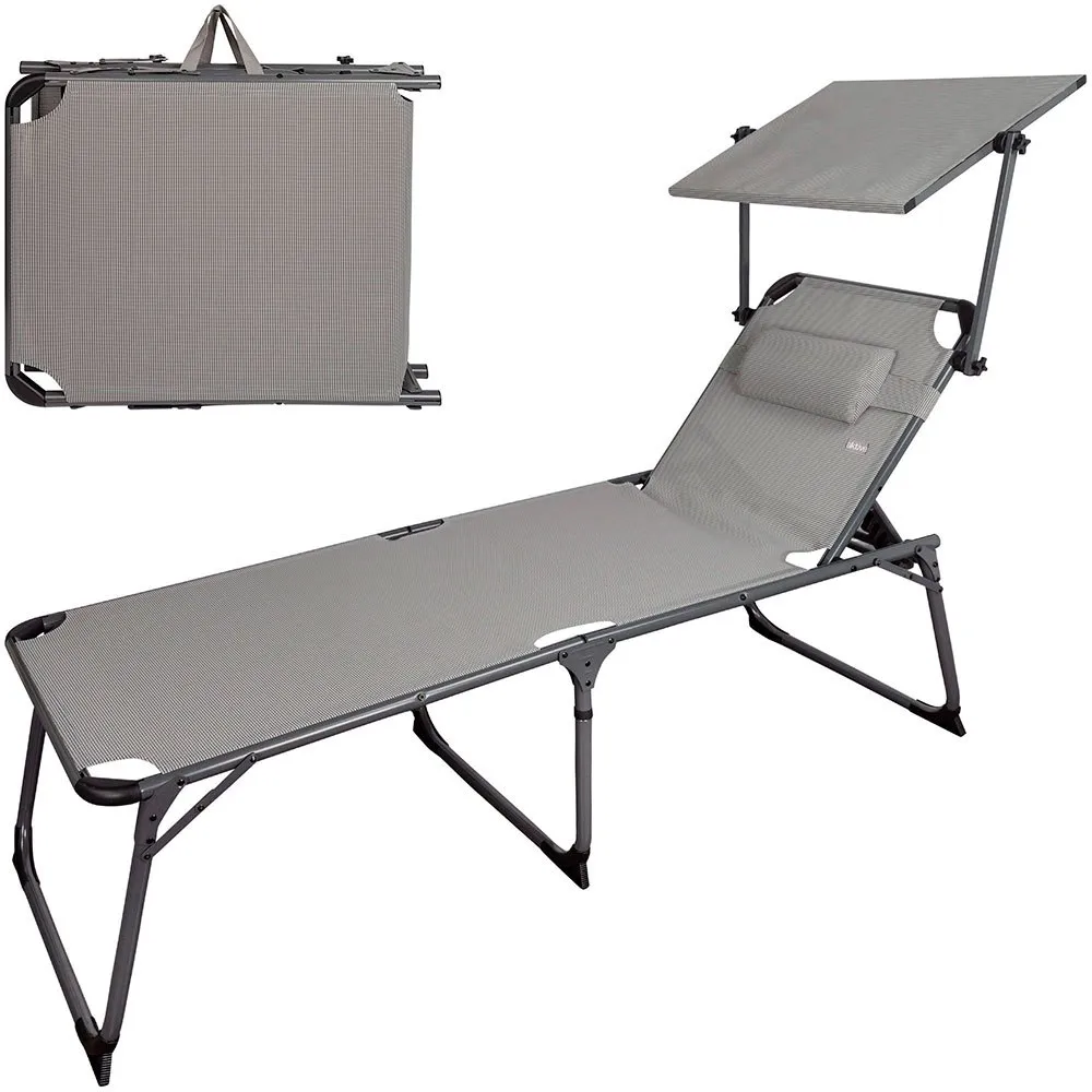 Aktive Hopfällbar Solsäng Med Parasoll Och Dyna Refurbished unisex, Grey / black, One Size