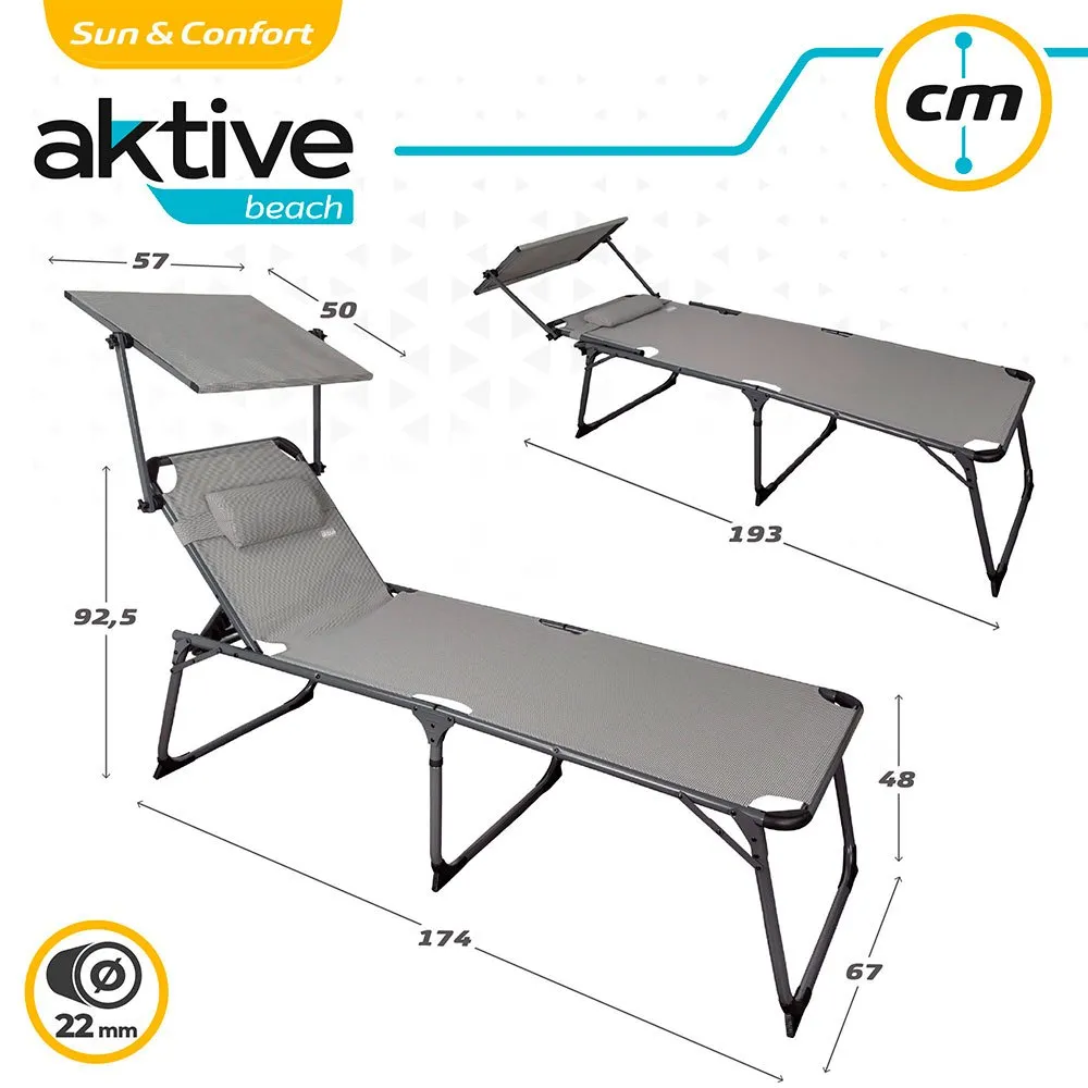 Aktive Hopfällbar Solsäng Med Parasoll Och Dyna Refurbished unisex, Grey / black, One Size