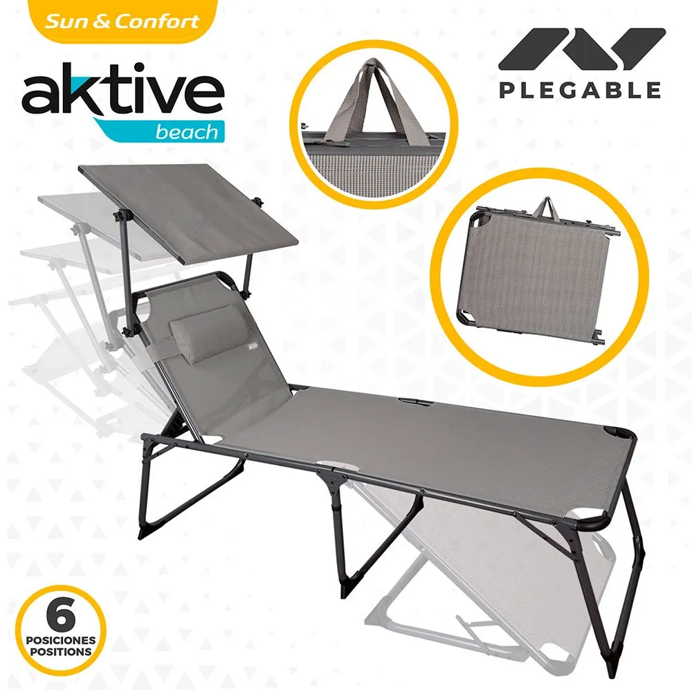 Aktive Hopfällbar Solsäng Med Parasoll Och Dyna Refurbished unisex, Grey / black, One Size