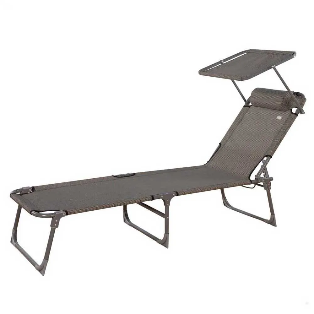 Aktive Hopfällbar Solstol Med Parasoll, Grey, 193 x 53 x 30cm