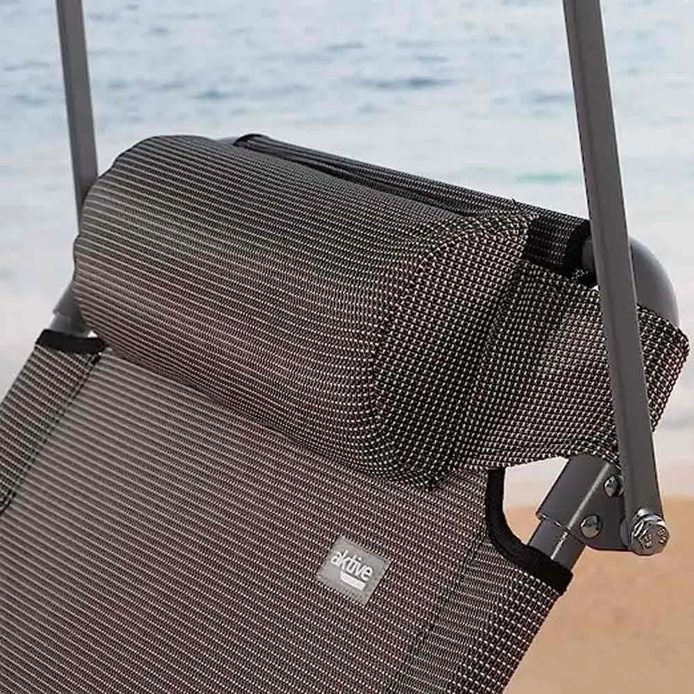 Aktive Hopfällbar Solstol Med Parasoll, Grey, 193 x 53 x 30cm