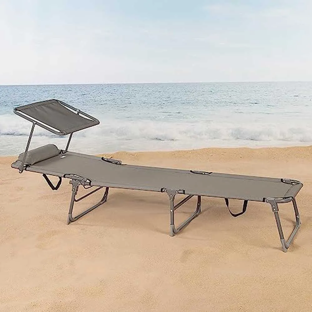 Aktive Hopfällbar Solstol Med Parasoll, Grey, 193 x 53 x 30cm