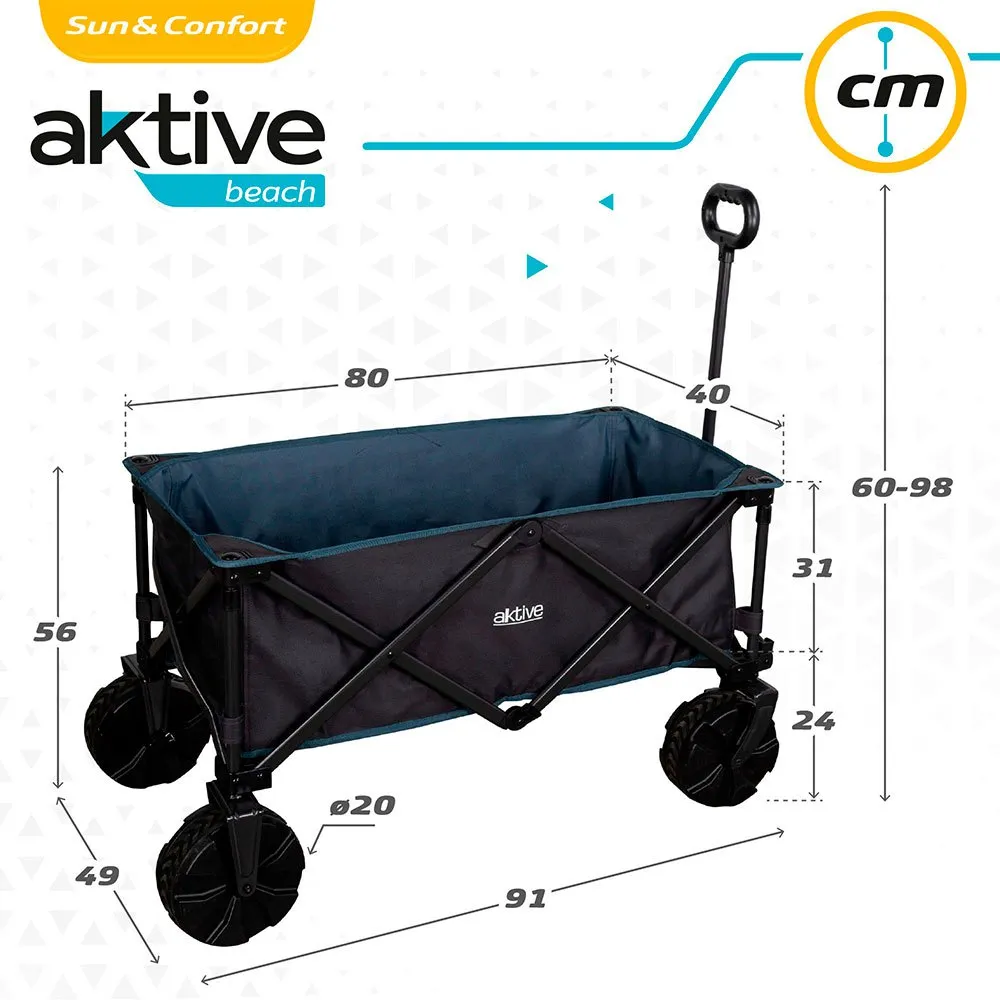 Aktive Hopfällbar Vagn Med Hjul För Sand 50kg unisex, Navy / black, 91 x 56 x 49cm