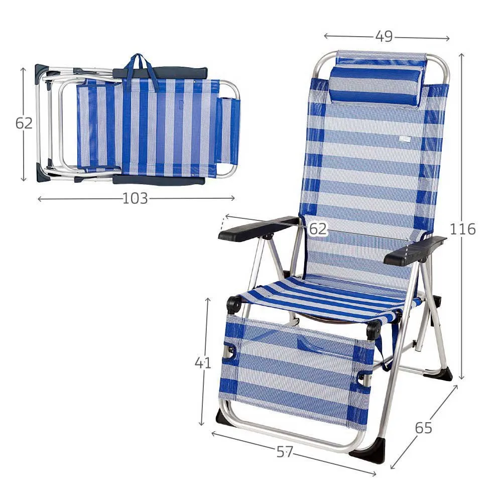 Aktive Justerbar Strandstol Med Dyna Refurbished, Blue / white, 75 x 63 x 43-114cm Aktive Justerbar Strandstol Med Dyna Refurbished, Blue / white, 75 x 63 x 43-114cm