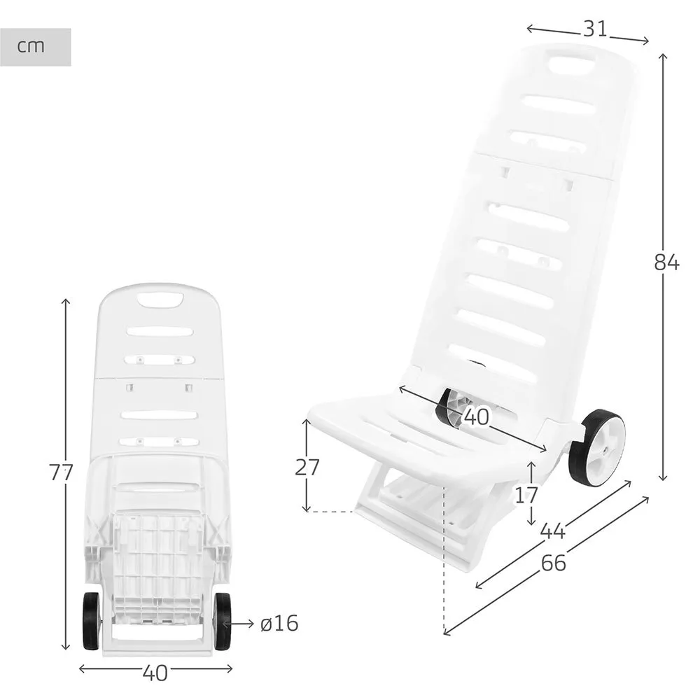 Aktive Låg Fällbar Stol I Aluminium Med Hjul unisex, White / grey, 101 x 41 x 42cm